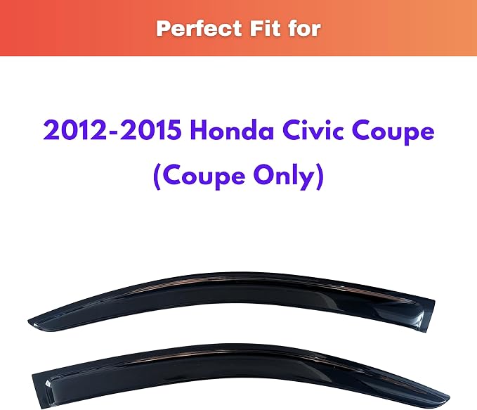 KPY Rain Guards Fit for 2012-2015 Honda Civic Coupe, Out-Channel Window Visors Vent Wind Deflectors 2PC, Car Accessories for 12-15 Civic (Coupe Only)