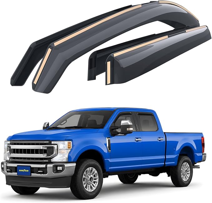 Goodyear Shatterproof in-Channel Window Deflectors for Ford F250 to F550 Super Duty 2017-2022 Crew Cab, Rain Guards, Window Visors for Cars, Vent Deflector, Car Accessories, 4 pcs - GY007733
