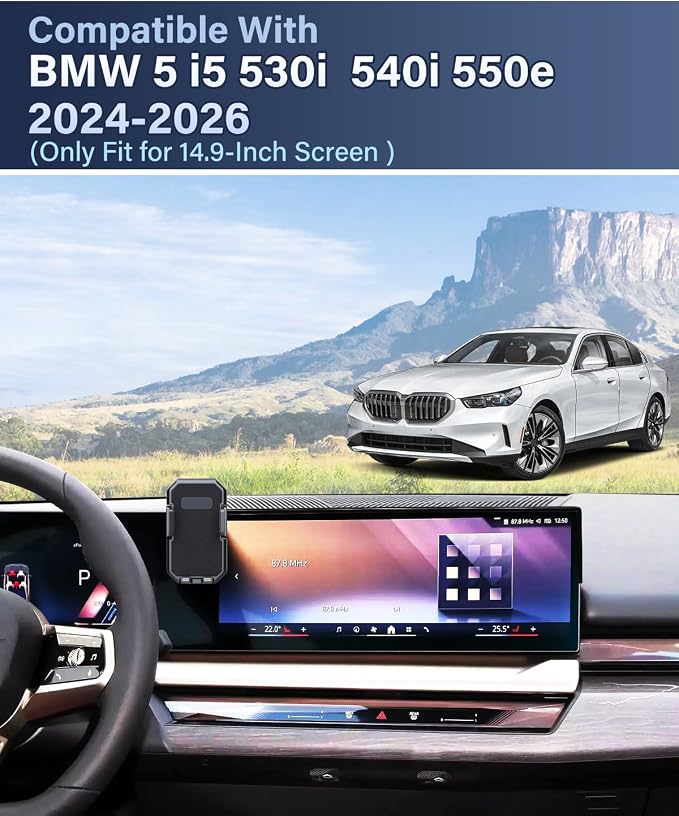 PZK Car Phone Holder for 2024-2026 BMW 5 Series/BMW i5 /BMW 530i 540i 550e | 14.9-Inch Screen Auto Lock Car Phone Holder Fixed Clip, 360°Rotation Hands-Free Fit 4.0-7.0'' Smartphone Stand for BMW