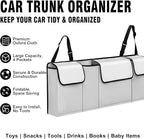 Car Trunk Organizer – Backseat Hanging Large Storage Bag with Adjustable Straps, Waterproof Collapsible Cargo Organizer with 4 Pockets, Space-Saving Trunk Storage for SUV Truck MPV (White)