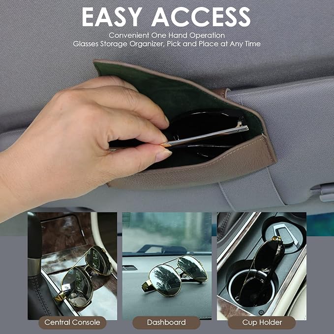 Magnetic Sunglass Holder for Car Visor, Leather Car Glasses Holder | Khaki Visor Accessories Eyeglasses Holder Glasses Storage Case
