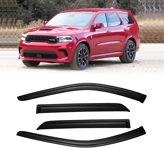 Window Visor for 2011-2024 Dodge Durango(not fit 2021 GT), Out-Channel Rain Guards Shields Vent Deflector Shade Wind Dark Smoke 12 13 14 15 16 17 18 19 20 21 22 23 24, Tape-On Outside-Mount, 4PCS