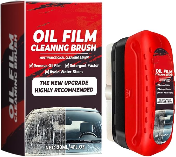 Automotive Oil Film Cleaning Brush with Sprayer，Reusable Glass Oil Film Remover for Car Windows & Windshields，Antifog & Rainproof Glass Cleaning Board 4 FL OZ