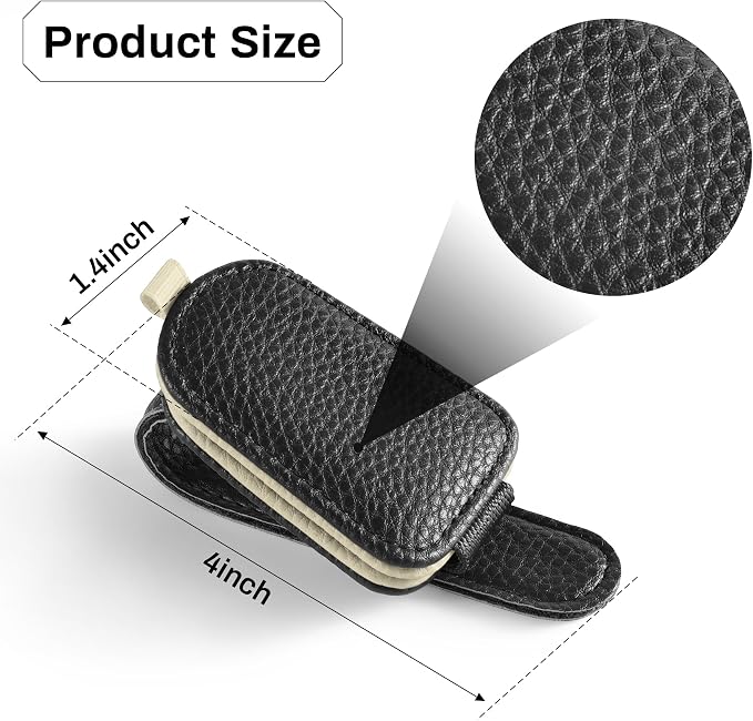 Sunglasses Holder for Car, Leather Magnetic Buckle Sun Visor Sunglass Clip, Ticket Card Storage Glasses Clip, Car Interior Accessories for Men and Women（2PCS Black-Beige）