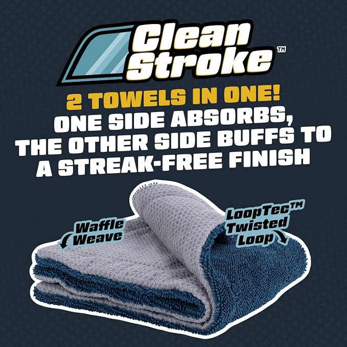 Clean Stroke Dual-Sided Microfiber Glass Towels - 16 x 16 Premium Streak-Free Cloths for Cars, Trucks, SUVs - Scratch-Free, Lint-Free Detailing Towels for Clear Glass & Mirrors (2 Pack)