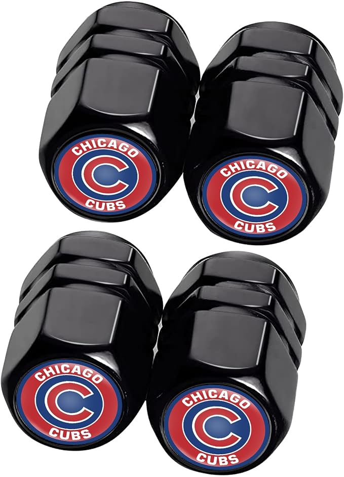 for Chicago Cubs Baseball Fans Car Keychain with Tire Valve Caps, Car Keyring and Valve Stem Caps Compatible with Key Fob Holder, Delicate Gifts for Men Women, Cubs