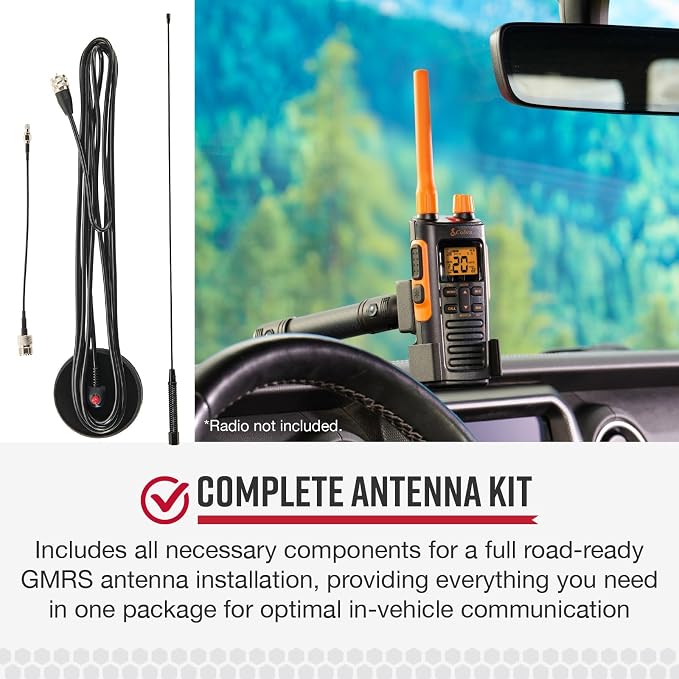Cobra GMRS Road Trip Antenna Full Kit with Accessories for Vehicle Use - in-Vehicle GMRS Antenna Kit for GMRS Mobile and Handheld Radios, Improved Range and Mobile Capability