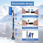 Extendable Snow Brush & Ice Scraper for Car Windshield – 25" to 31.5" Telescoping Handle, Scratch-Free Bristles, Foam Grip, for Cars, Trucks & SUVs (Blue)