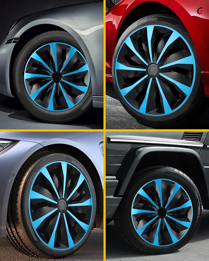 Hubcaps,16 inch hubcaps Set of 4, Wheel Rim Cover ABS Material, Snap On Car Truck SUV Replacement, for Toyota Camry Nissan Mazda etc, Black & Blue