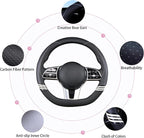 Cute Steering Wheel Cover D Shape for Women Men Breathable Universal 15 inch,Black