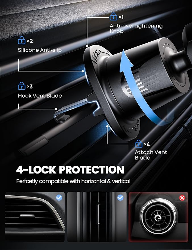 2026 Wider Clamp & Metal Hook Car Phone Holder Vent [Thick Cases Friendly] Phone Holders for Your Car Mount Gfts Automobile Hands Free Accessories for Women Men for iPhone 16 15 14 13 Pro Max