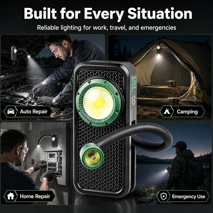 Rechargeable LED Work Light BBQ Grilling Accessories with Flexible Gooseneck, 360° Rotate Mechanic Grill Light for Car Repair, Emergency, Camping, Outdoor & Mechanics Tools