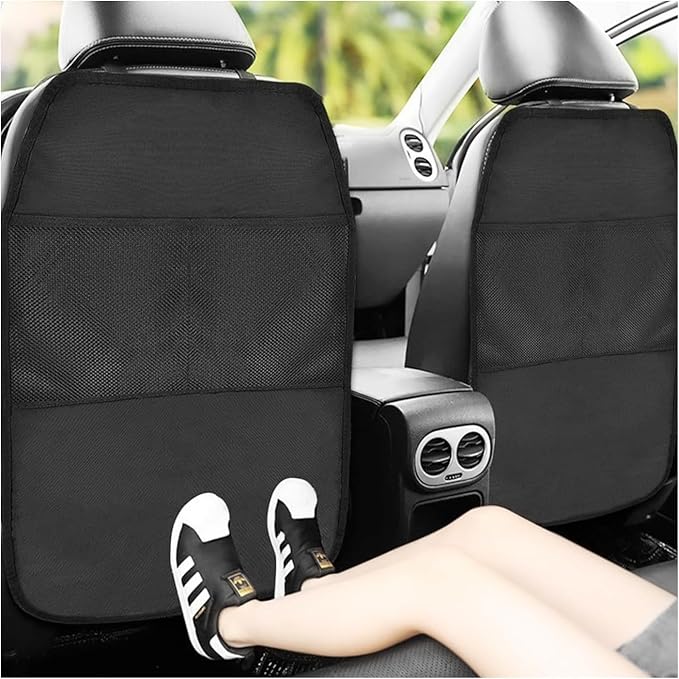2 Pack Car Backseat Protector, Waterproof Seat Back Kick Mats with 2 Mesh Pockets, Adjustable Straps, Easy to Clean Seat Back Covers for Cars, SUVs, Trucks