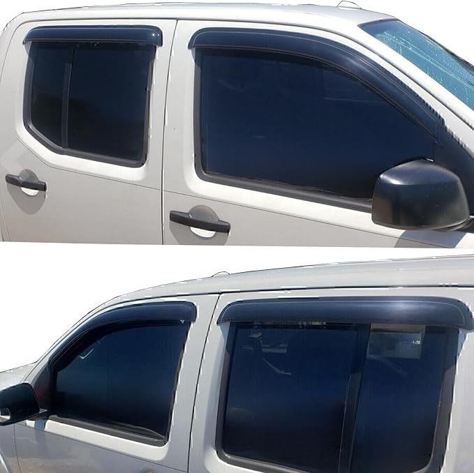 Exterior Tape On Window Visors Deflectors for Nissan Frontier Crew Cab 2005-2021,Side Vent Rain Guard Shade for Frontier 05-21 Crew Cab,Weatherproof & Easy Installation,Truck Accessories-4pcs