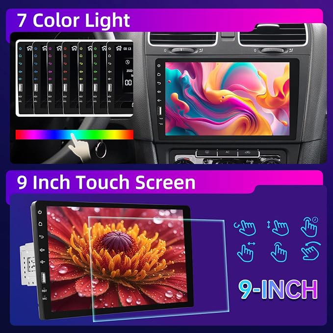 9inch Single Din Touchscreen Car Stereo Compatible with Apple Carplay and Android Auto, Bluetooth Car Radio with Backup Camera