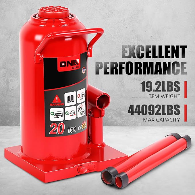 20 tons / 44092 lbs Lifting Automotive Welded Hydraulic Bottle Jack for Repair Vehicle, Pickup, Truck, w/Manual Handle, Red,TOOLS-00362