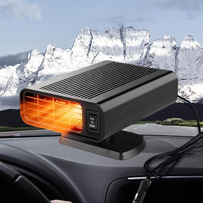 Portable Car Heater 12V, 150W 2-in-1 Heater & Cooler Fan with 360° Rotatable Quick Defroster and Defogger, Plug in Cigarette Lighter for Car, Truck, Van, RV, SUV
