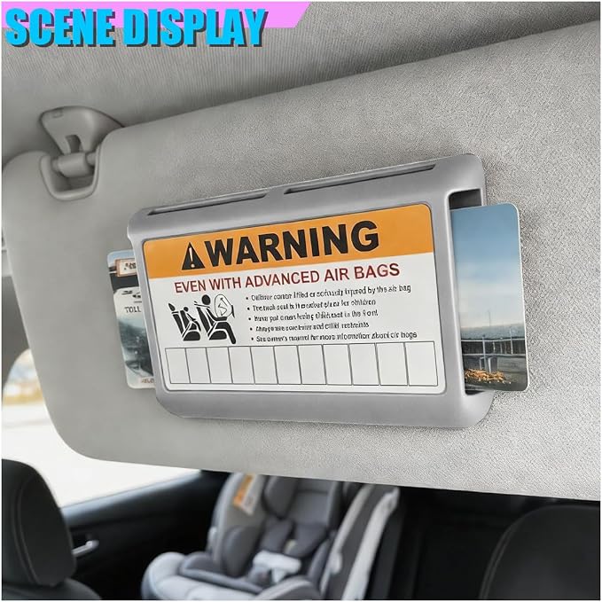Car Sun Visor Organizer, Car Registration Holder with Parking Number Sticker, Self-Adhesive Card Pocket Storage Organizer to Keep Things Tidy (Gray)