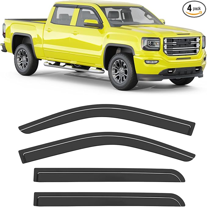 Tape-on Window Rain Guard for 2014-2019 Silverado/GMC Sierra Crew Cab Extra-Thick Rain Guards Side Truck Window Visors Vent Visor Window Deflectors Vent Shades Car Accessories
