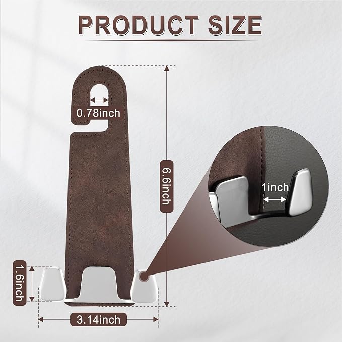 Car Seat Headrest Hook, Premium Suede Double Hook 2 Pack, Universal Hanging Accessories for Purse, Bag, Groceries - Car Interior Accessories (Brown)