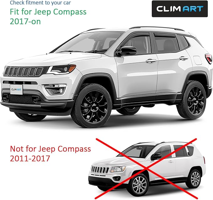 in-Channel Incredibly Durable Rain Guards for Jeep Compass 2017-2026, Original Window Deflectors, Vent Window Visors, Vent Deflector, 4 pcs. - 617264