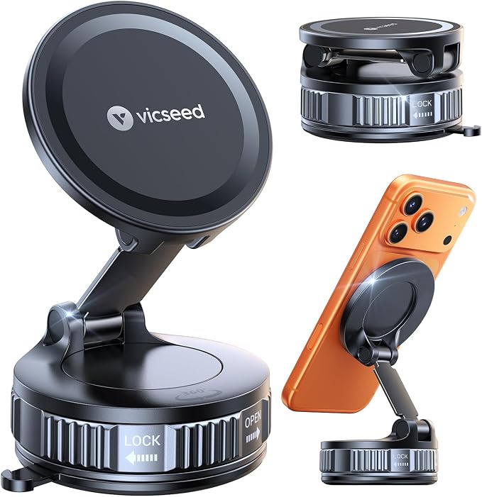 Ultimate for Magsafe Car Mount [98+LBS Strongest Suction] 360° Vacuum Magnetic Phone Holders for Your Car Metal Arm Foldable Cellphone Mount for iPhone 17 16 15 14 13 12 Pro Max Air Android