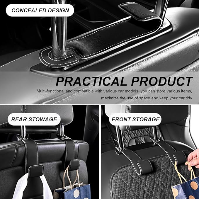2 PCS Car Seat Headrest Hooks, Microfiber Leather Hanger Holder Hook for Hanging Purse and Bag, Universal Vehicle Back Seat Organizer Hook for Grocery Bag Handbag Coat (Carbon Fiber)