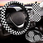 Black and White Checkered Steering Wheel Cover for Women, Universal Auto Steering Wheel 14-15 Inch Car Interior Accessories with 2PCS Car Coasters, Suitable for Men and Women
