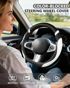 D-Shaped Flat Bottom Steering Wheel Cover for Women Girl - Stylish Car Accessory (White)