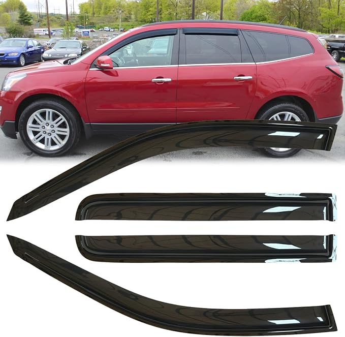 4pc Original Shatterproof Rainproof Side Window Wind Deflectors for Chevrolet 2009-2017 Traverse,Outside Mount Rain Guards Set,Nice Looking Window Visor for Car,Vent Deflector for Traverse 09-17 94161