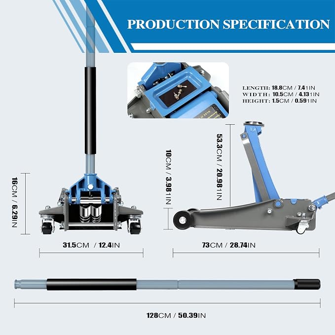 4-Ton Heavy Duty Double-Piston Hydraulic Floor Jack,Lift Range 3.93in-20.98in, Rapid Pump Double-Piston Hydraulic Car Jack,with Rubber Pads, Truck, and Lowered Cars