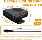 Car Heater, 12V 200W Fast Heating & Cooler Fan Portable Windshield Defogger & Defroster Plug into Cigarette Lighter, 360° Auto Heater for Car, SUV, Trucks
