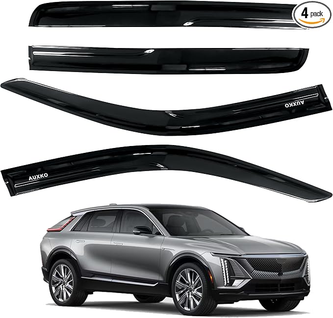 Tape-on Rain Guards for Cadillac Lyriq 2023-2026 | Shatterproof, Easy Install, Extra Durable, Fits Great, High Quality, Black Auto Accessories, Side Window Deflector & Visors