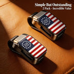 2 Pack Sunglasses Holder for Car, One-Handed-Operation Visor Sunglass Holder Clip, Easy Access Storage for Driving,Universal Fits (Black-250th Anniversary American Flag)