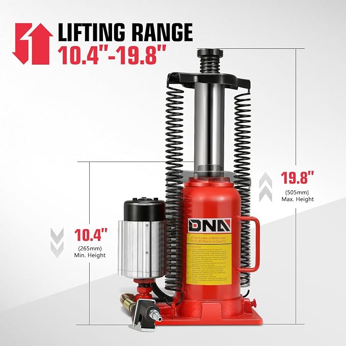 20 Ton Air Hydraulic Bottle Jack Air-Operated Hydraulic Bottle Jack Portable Low Profile Manual Jack Air Jack for Car Pickup Truck RV Auto Repair w/Handle, TOOLS-00769