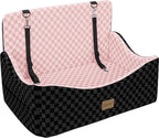 Dog Car Seat for Medium/Large Dogs - Reversible Dual-Sided Travel Dog Car Bed with Memory Foam, Washable Pet Booster Seat for Dogs up to 55 lbs or 2 Small Dogs, 2 Safety Leashes, Pink