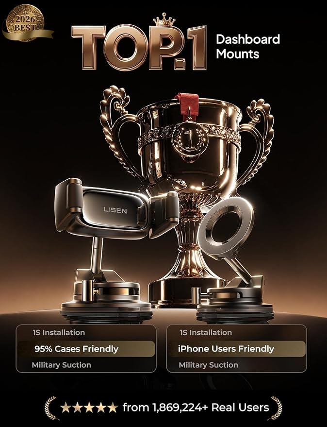 Suction Phone Mount for Car, [Ultra Suction & 95% Cases Friendly] Car Phone Holder Mount Vacuum Dashboard Phone Holder, Car Cell Phone Holder for iPhone 17 16 15 14 Pro Max Air Galaxy S26 S25