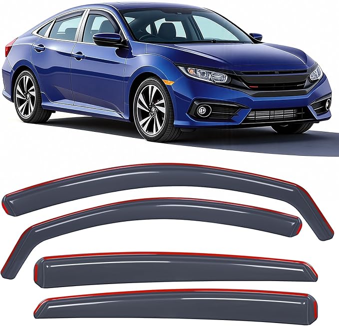 in-Channel Window Deflectors for Honda Civic Sedan 2016-2021, Not Fit Hatchback Model or Coupe Model, Wind Deflectors for Cars, Light Smoky Blue, 4PCS