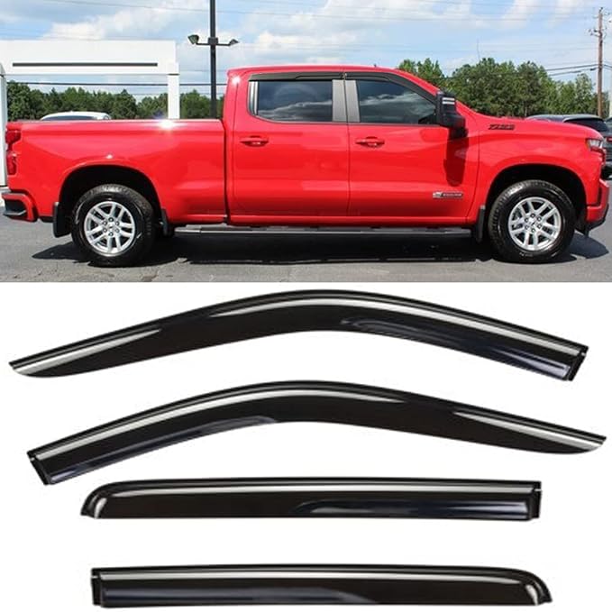 Window Visors Rain Guards for Chevrolet Silverado GMC Sierra 1500 Crew Cab | 2019-2026, Window Deflectors, Vent Visor, Sun Shades, Window Shields, Dark Smoke, Truck Accessories