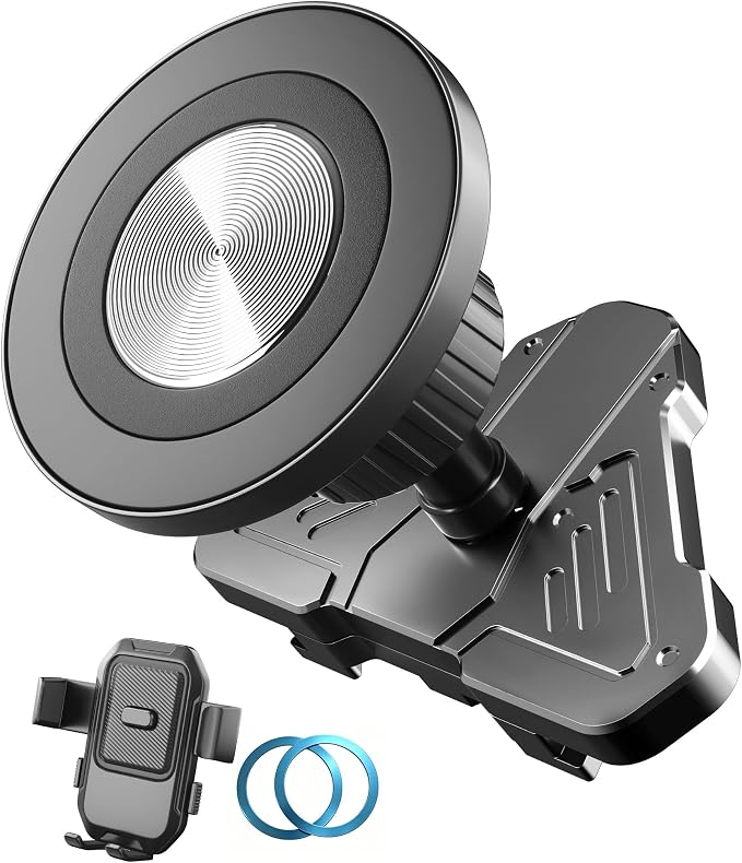 Car Vent Phone Holder for Ford F-150 2015-2020, Super Duty F-250 F-350 F-450 2017-2021, CNC-Machined Aluminum Air Vent Mount with Magnetic and Spring Clamp Heads, 45° Adjustable Truck Bracket