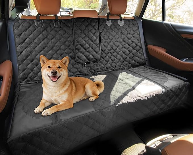 Dog Car Seat Cover for Back Seat, Heavy Duty Nonslip Car Seat Protector for Child Car Seat, Waterproof Bench Seat Cover for Dogs and Kids, Compatible with Armrest, Fits Sedan (Black)