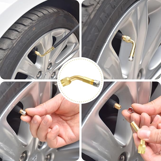 Tire Valve Extension, 8.25 Inch Flexible Valve Stem Extenders with 135 Degree Brass Schrader Tire Valve Extension Adaptor Compatible for Cars Truck Motorcycle Bike Scooter