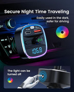 Bluetooth 5.4 FM Transmitter Car Adapter 48W [PD 30W & 18W] [7 Color Light] [Fast Charging] Wireless Radio Music Adapter Hands-Free Calling, Support USB Drive & TF Card