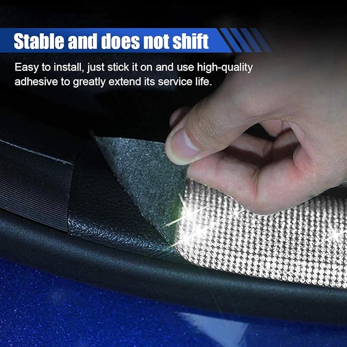 2PCS Car Door Edge Entry Guard, Bling Rhinestone Car Anti-Collision Adhesive Sticker Strip, Door Sill Strip for Rear Bumper Car SUV, Threshold Protective Stickers for Women (White)