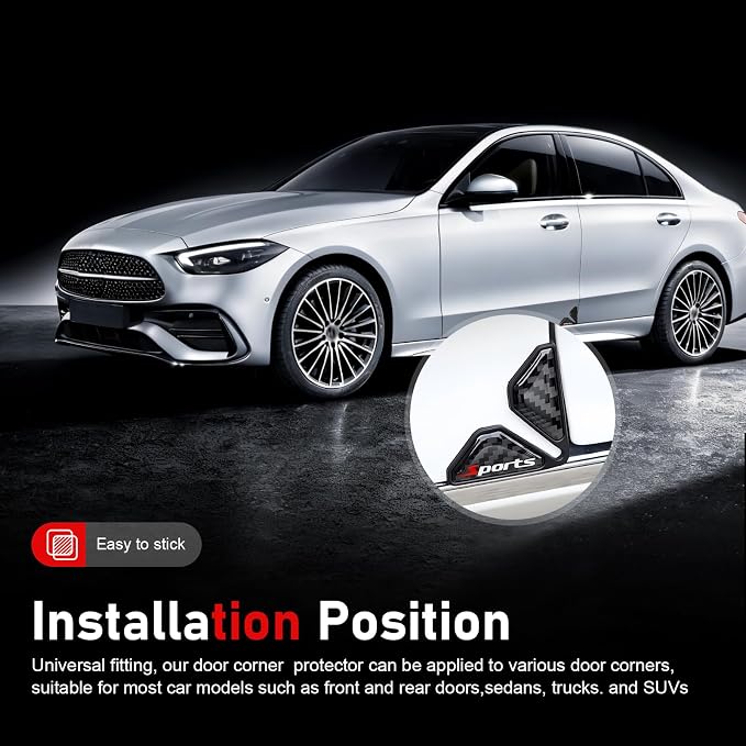 2 PCS Car Door Corner Edge Guards, Thickened PVC Anti-collision Door Corner Protector, Carbon Fiber "Sports" Label Decorative Cover, Self-adhesive Exterior Accessory for Cars (Black)