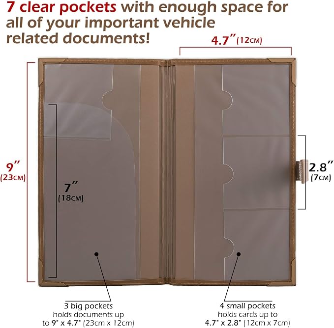 Registration and Insurance Card Holder - Car Organizer - Brown | Vehicle Glove Box Document Organizer, Auto Essential Paperwork Holder for Contact Information Cards, Interior Car Accessories