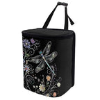 Dragonfly Flower Print Car Trash Can with Lid, Leak Proof Auto Trash Bag Hanging Vehicle Garbage Can Multipurpose Storage Container for Back Seat Road Trip