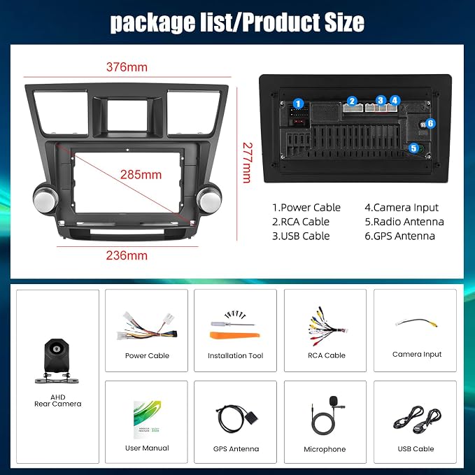 [4G+64G] Car Radio for Toyota Highlander 2008-2013 with Wireless CarPlay Android Auto,10.1” Touchscreen Android 15 Car Stereo with Mirror Link 5GWiFi GPS,Bluetooth,FM/RDS SWC EQ+Backup Camera
