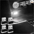 4 PCS USB LED Car Interior Atmosphere Lamp, Plug-in USB Decor Night Light, Portable Auto Ambient Lighting Kit, Universal Vehicle Interior Accessories for Most Cars (White)