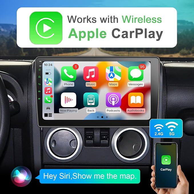 8 Core Car Radio Stereo Upgrade Android for Jeep Wrangler JK 2007-2018 with Wireless CarPlay/Android Auto, 10.2 '' Touchscreen Head Unit GPS WiFi AM/FM SWC